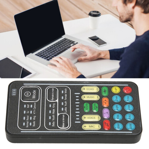 Transformador de voz com microfone integrado, placa de som eletrônica multifuncional, dispositivo portátil compatível com transmissões ao vivo e 1