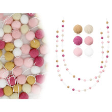 Pack of 2 Felt Ball Garlands, Pompom Garlands for Children's Room (Pink Rose)