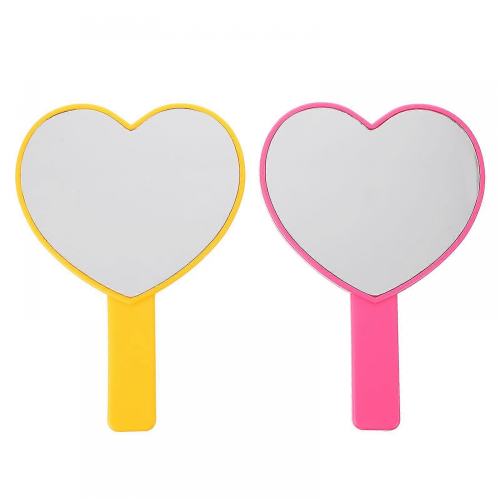 2 Pcs Heart-shaped Handheld Makeup Mirror Lovely Portable Compact Mirror 1