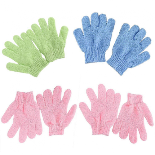 pares de luvas esfoliantes de nylon para banho e chuveiro.