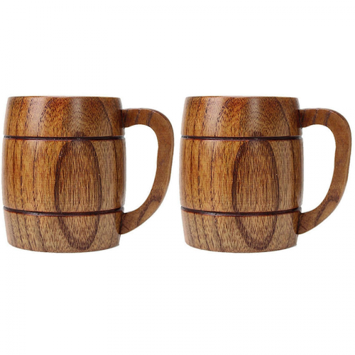 2X 400Ml Κλασικό Στυλ Φυσικό Ξύλινο Κύπελλο Ξύλινες Κούπες Μπύρας Πίνοντας για Δ
