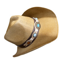 Chapeau de cow-girl élégant, chapeau de paille occidental-Kaki