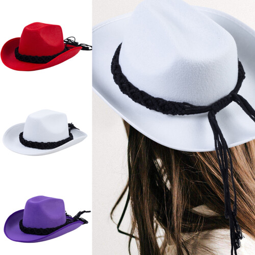 Chapeaux de cowboy avec corde de menton réglable,-Blanc 2