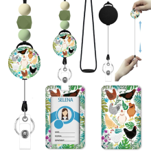 Porta credencial de identificación con clip para carrete de credencial con cordón de silicona con cuentas