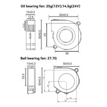 3D-printer koelventilator 12V, 5015 turboblower, 2-pins connector