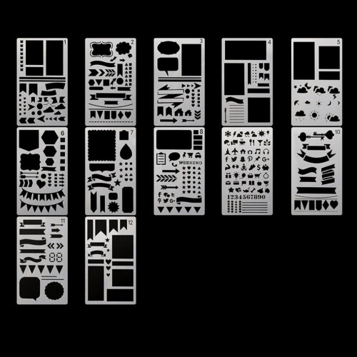 Junk Journaling Stencil Set Template Geometry Shape Planner 1-20 2
