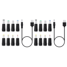 Cable de carga con enchufe USB a CC de 5 V, 5,5 x 2,1 mm, 3,5 mm, 5,5 x 2,5 mm y 6,3 mm