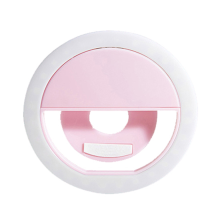 Anello luminoso a LED per selfie con luminosità regolabile su 3 livelli, colore rosa.