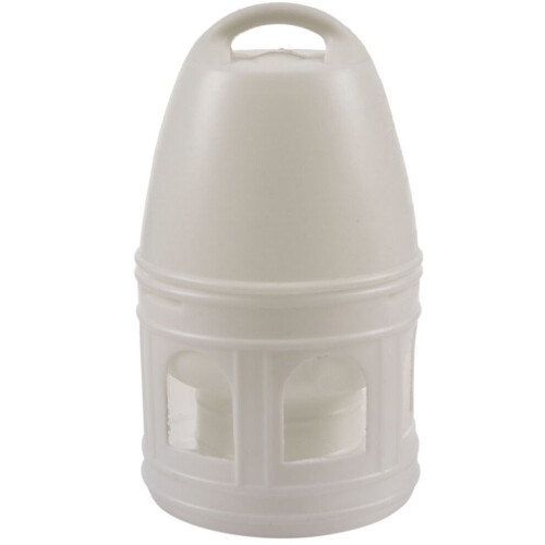 Bebedero extraíble de plástico blanco con asa para palomas.
