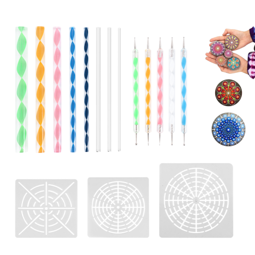 16 st Mandala Dotting Tools för att måla stenar Mandala Schablonkit