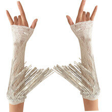 Gant de fĂŞte en dentelle pour femmes, avec franges Ă -Blanc