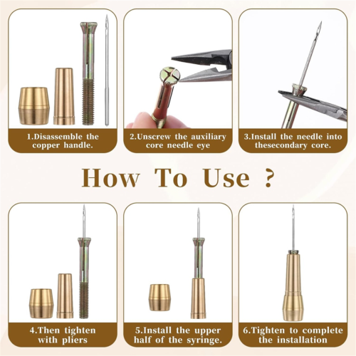9pcs Leather Sewing Awl Kit with Copper Handle with 6 Needles 2