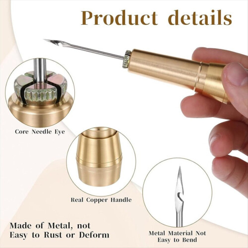 9pcs Leather Sewing Awl Kit with Copper Handle with 6 Needles 1