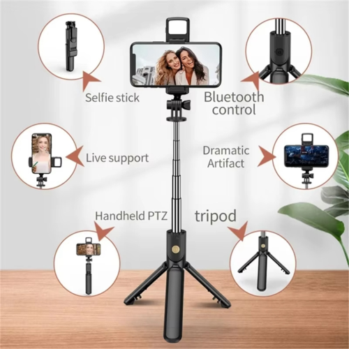 Supporto wireless per selfie stick con treppiede per live streaming da dispositivi mobili. 2