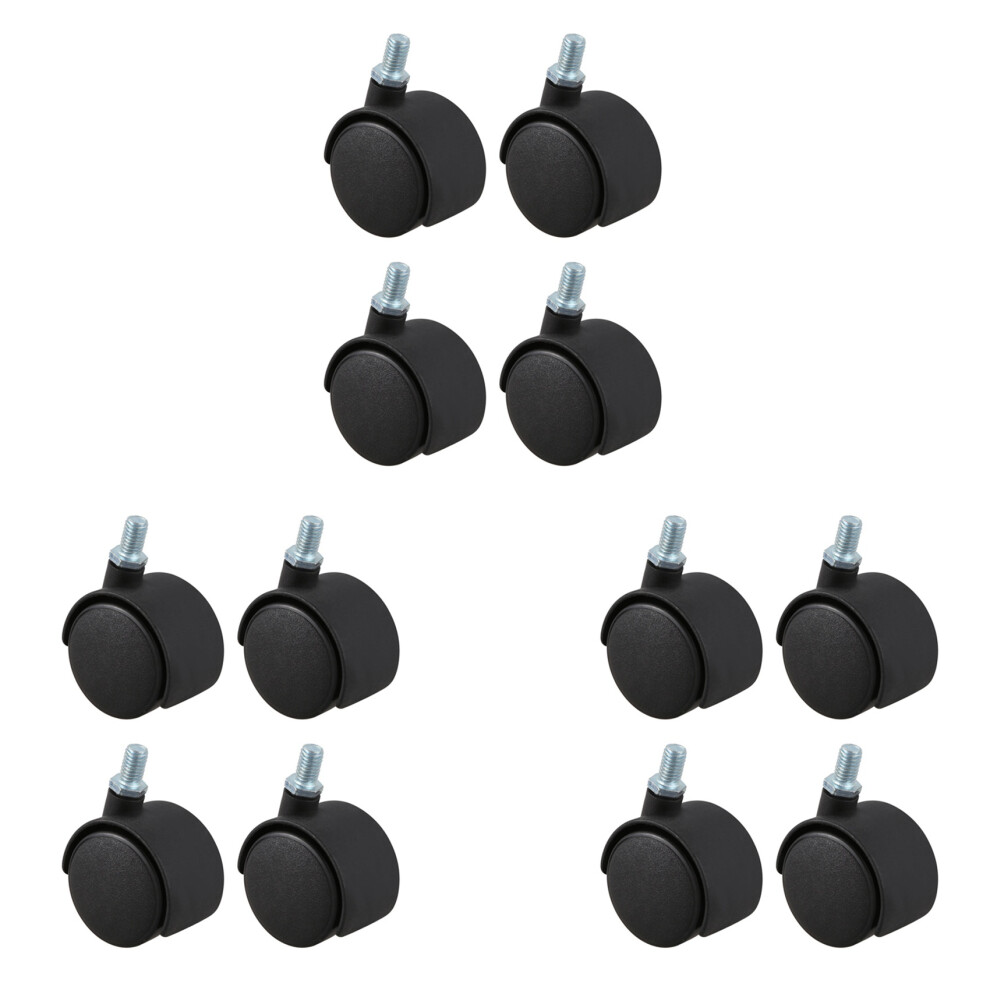 Plastic Swivel Caster 8Mm Screw Stem 1.5-Inch Dia Wheel 12 Pcs Black 6133869926243