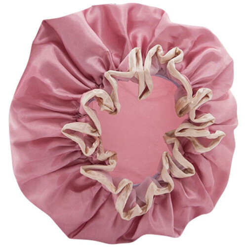 Gorro de ducha de doble capa impermeable para mujer, color rosa 2
