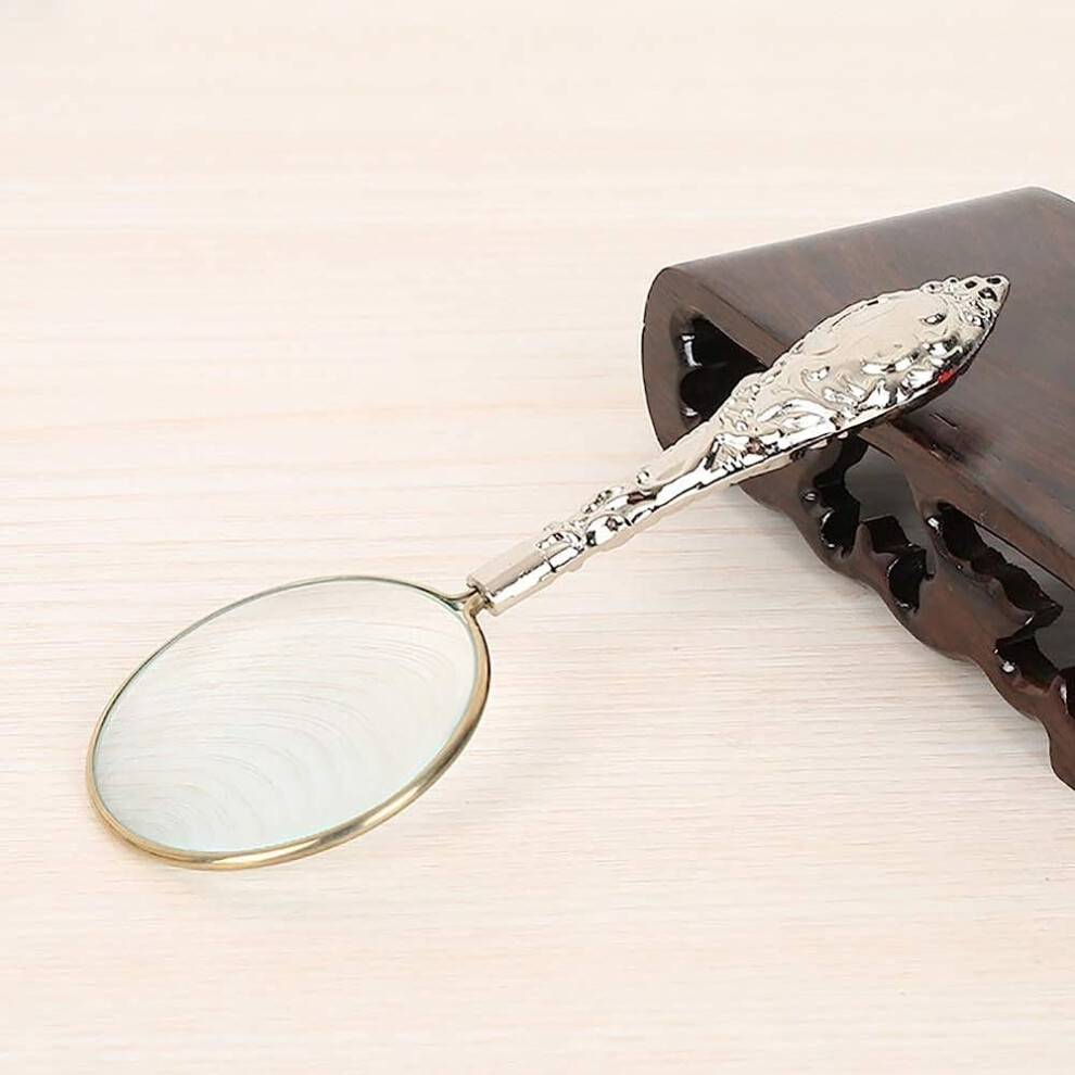 Silver Lupe, 5X Magnification, Hand Magnifier With Metal Pattern, For Inspections And Crafting, Includes Lens Cloth And Pocket Magnifier/ (S)
