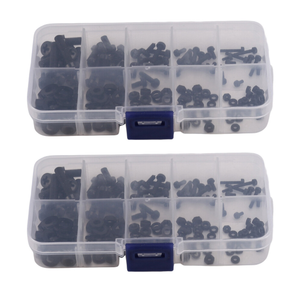 300Pcs M2 M2.5 M3 M4 M5 Nylon Hex Screw Bolt Nut Standoff Spacer Assortment Kit Black 6034163522325