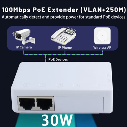 Extender PoE a 2 porte 10/100Mbps Ripetitore PoE da 1 a 2 12V 1A 1