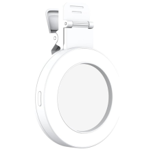 Clip luminosa per selfie con 3 modalità di illuminazione, anello luminoso ruotabile a 180, colore bianco.