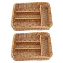 2X Kitchen Drawer Organizer Cutlery Storage Basket 4 Compartments Kitchen Forks Knifes Rattan Storage Tray