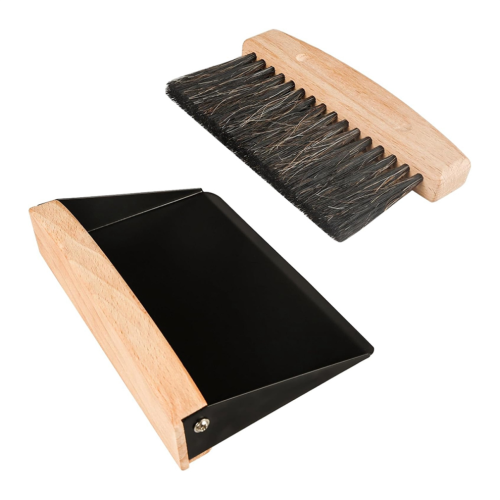 Mini set paletta e spazzola in legno per scrivania, colore nero
