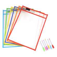 Lot de 6 pochettes effaçables à sec réutilisables, couleurs assorties