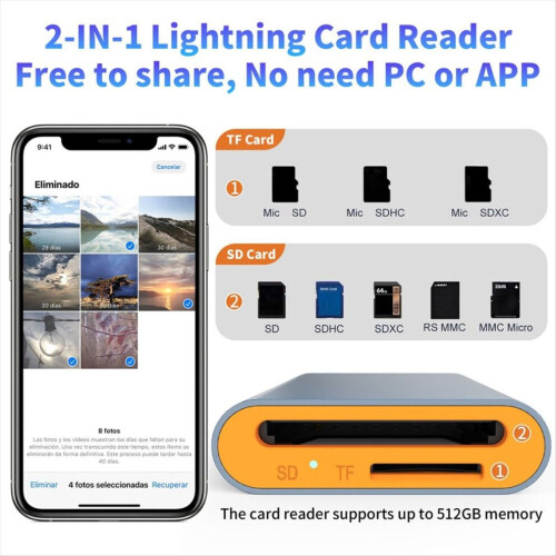 Αναγνώστης καρτών SD/TF2.0 για κάμερα iPhone/iPad, διπλή υποδοχή κά 2