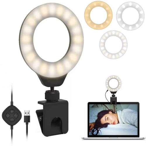 Lampada LED regolabile per selfie e video con clip per laptop e computer. 1