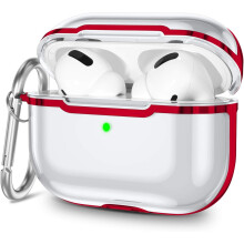 Funda protectora para AirPods Pro de 3.ª generación, TPU transparente a prueba de golpes con refuerzo de PC, clips de mosquetón para facilitar su