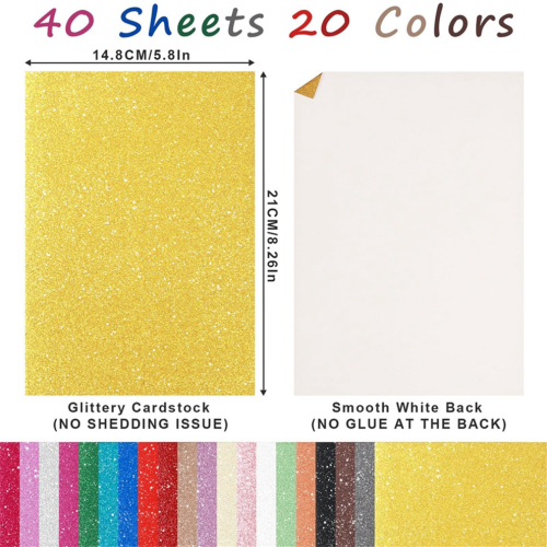 40 Blatt Glitzerkarton in 20 Farben, Schimmerkarton 1