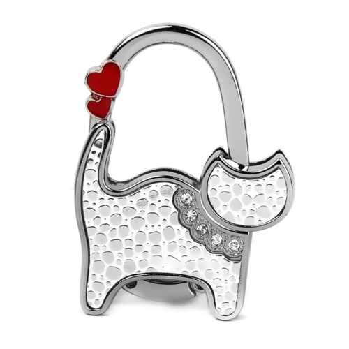 Haak de Sac a Main Pliable Forme de Chat (Blanc a Pois d'Argent) 1