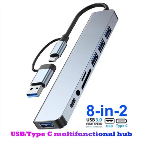 8-in-2 USB + Type-C hub dockingstation met 3,5 mm audio-aansluiting adapter 2
