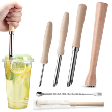 Set di 6 utensili per limonata, perforatore per cannucce in legno di 3 misure