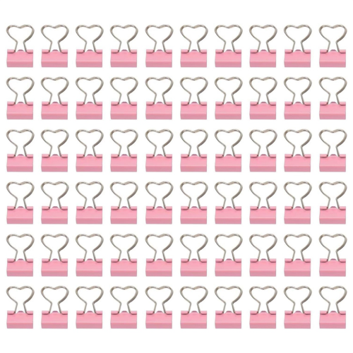 60 Stück Metall-Binderclips mit herzförmigem Griff, rosa