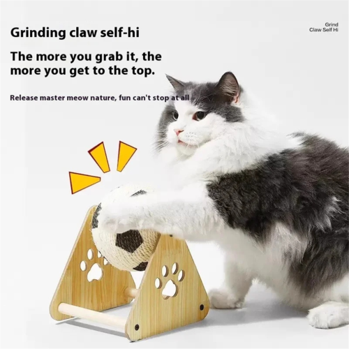 Klösbräda i trä för katt, klo, handlindat rep 1