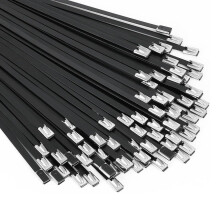 Attaches de câble métalliques noires, lot de 100, 30 cm (11,8 pouces), en acier inoxydable 304.