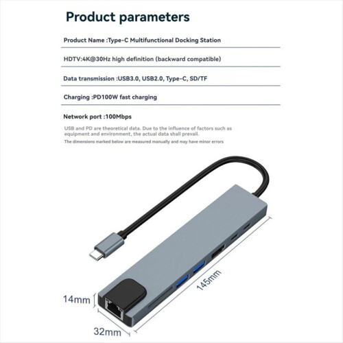 USB-C HUB 4K-compatibel 100W PD USB 3.0 dockingstation 1