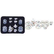 1/12-osainen ruokailuvälinesarja, kiinalainen keraaminen teesetti, nukkekodin miniatyyrit, sininen