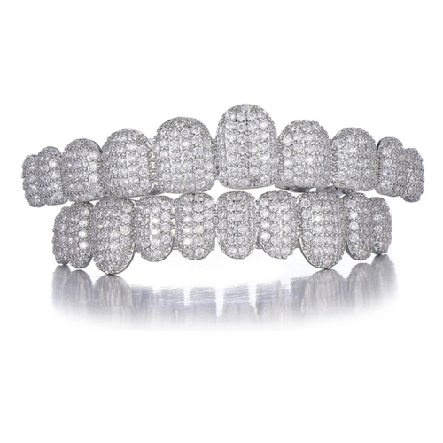10/10 Iced Out Stone Teeth Tooth Caps Silver
