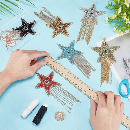 6 toppe a stella con strass e nappe a catena, stella a cinque punte 1