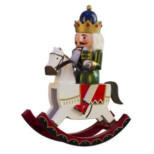 Wooden Nutcracker Soldier on Rocking Horse Home Decoration Gift Toy