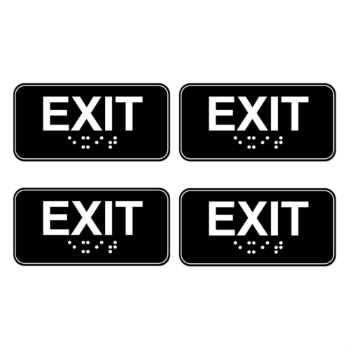 4pcs Exit Sign with Braille, 6x3in Emergency Exit Sign Plastic Exit