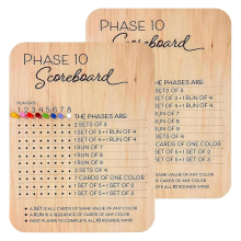 Tablero de puntuación de la Fase 10, registro de rondas para el juego de cartas de la Fase 10
