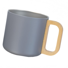 Kaffemugg i rostfritt stål med trähandtag, dubbelväggig isolering