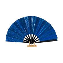 Handheld Folding Fan Large Chinese Hand-Blue Black fan frame