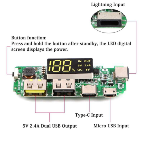 LED Dual USB 5V 2,4A Micro/Type-C USB Powerbank-Ladegerätplatine (2 Stück) 1