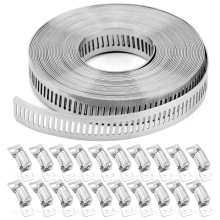 Schlauchschellen, 6 m Metallband + 20 Befestigungselemente, selbst zuschneidbare Bandschellen