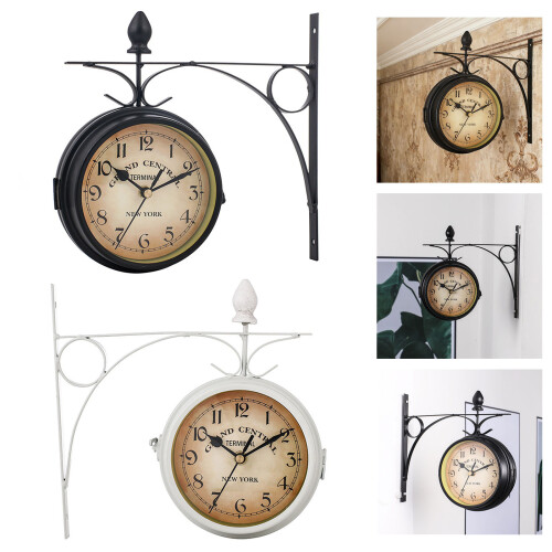 Creative Double Side Wall Clock Industrial Two Side Wall-White 2