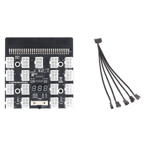 Breakoutboard met 17 poorten, 6-pins LED-display, voedingsmodule en serveradapter.